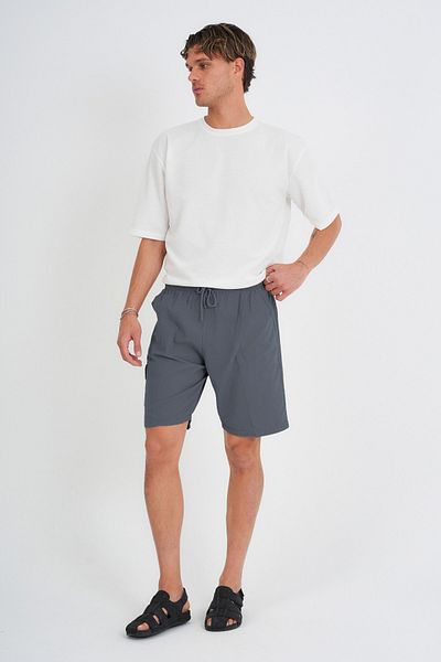 Dechers Καλοκαιρινό λινό Cargo Pocket Elastic, Loose Fit Σκούρο Γκρι Σορτς E201