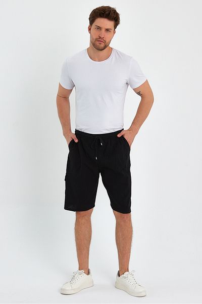 Dechers Καλοκαιρινό λινό Cargo Pocket Elastic, Loose Fit Σκούρο Γκρι Σορτς E201
