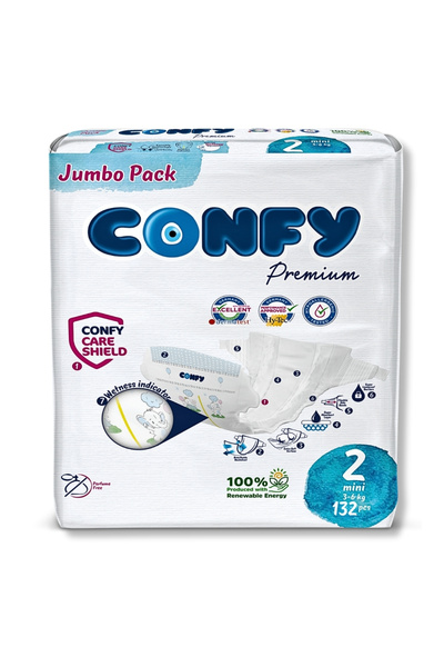 Confy بريميوم مقاس 2 حفاضات أطفال ميني 3 - 6 كجم 132 قطعة