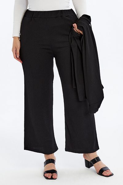Laden 2 Pieces Women's Plus Size Summer Wrinkled Wide Leg Mother's Summer Mink and Black Trousers