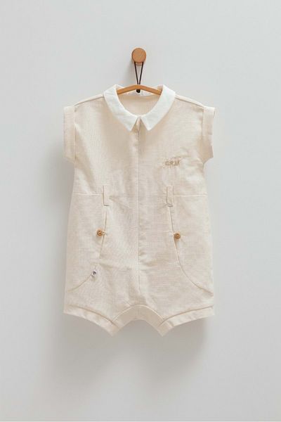 Caramell Serenity Boy Shirt Collar Short Jumpsuit Beige