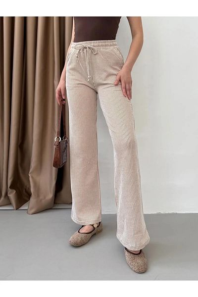 vesantia Women's Brown Waterway Striped Summer Trousers