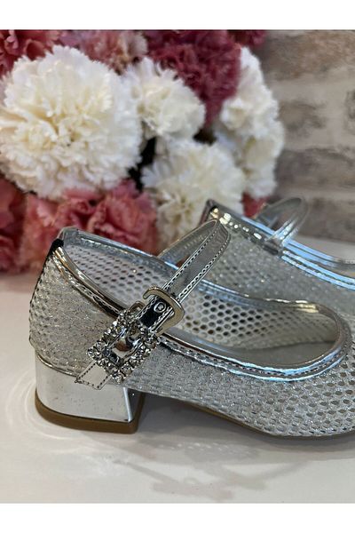 ROSE SHOES KİDS Shining Star Silver Color Mesh Silvery Breathable Comfortable Heels