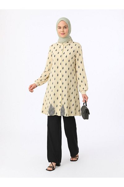 Refka Viscose Printed Tunic - Black - White - Refka