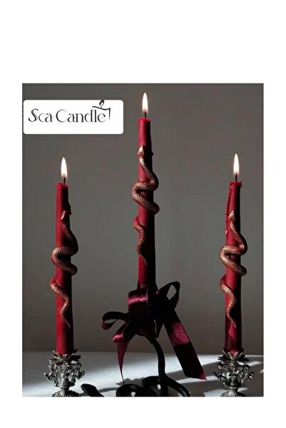 SCA CANDLE Yılan Desenli Dekoratif Şamdan Mum 2'li Soy Mum Ev Dekorasyonu
