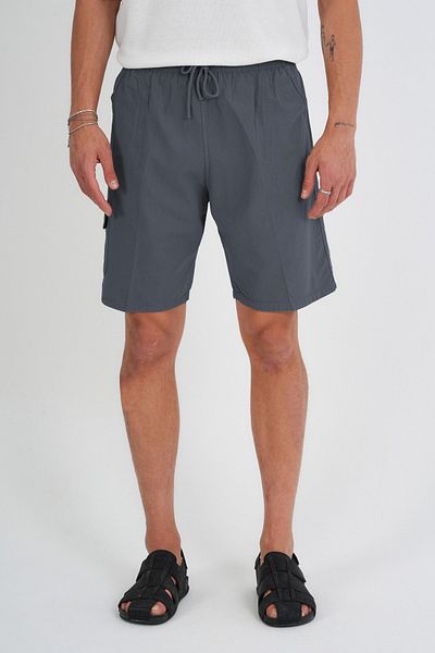 Dechers Καλοκαιρινό λινό Cargo Pocket Elastic, Loose Fit Σκούρο Γκρι Σορτς E201