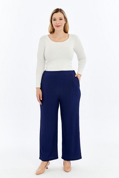 Laden Two Pieces Women's Plus Size Summer Wrinkled Wide Leg Mother's Summer Saks Blue and Black Trousers