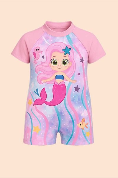 My Kids Wear Costum de baie pentru fete din țesătură de scufundări, cu fermoar ascuns, cu model de caractere