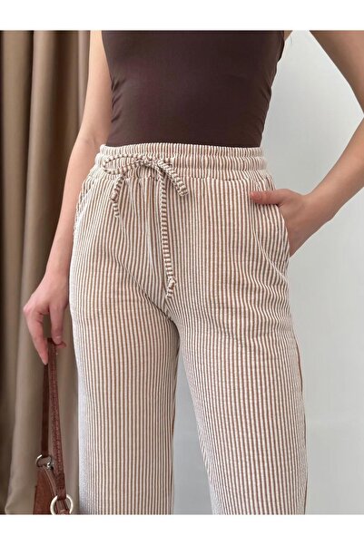 vesantia Women's Brown Waterway Striped Summer Trousers