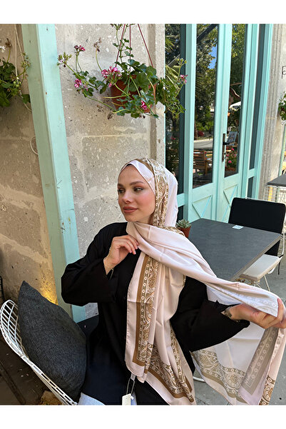LUSSAMODA Vual Ipek Etnik Desen Şal – Özel Köşe Detaylı, Mevsimlik Ve Şık – Ekru