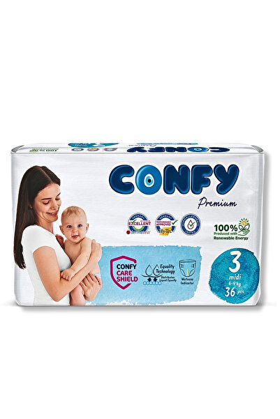 Confy Premium Bebek Bezi 3 Beden Midi 4 - 9 Kg 36 Adet