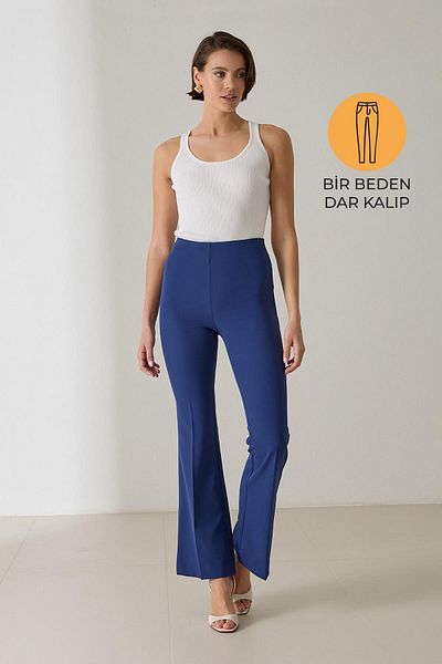 Setre Navy Blue Slim Fit Wide Leg Trousers