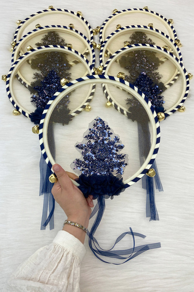 ZEYMERADE Vip Appliqued Bridal Tambourine Navy Blue Bridesmaid Wedding Henna ...