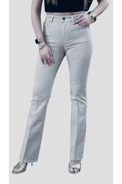 AKŞEN GİYİM Plus Size Flared Summer Canvas Fabric Lycra High Waist Women's Jeans Trousers