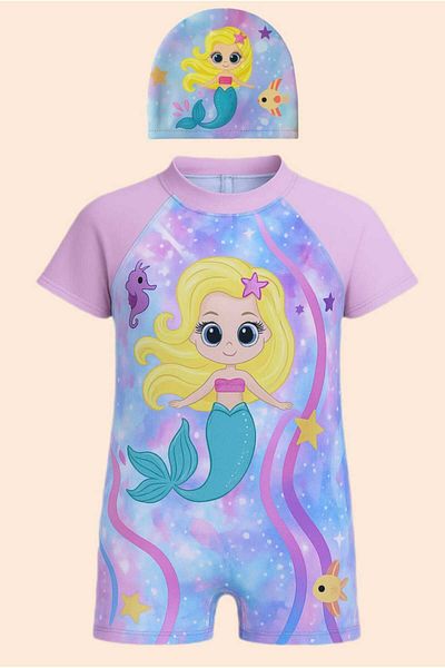 My Kids Wear Бански костюм за момичета със скрито боне с цип и герои