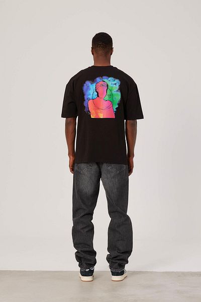 NOMARC Μαύρο T-Shirt με έγχρωμη στάμπα στην πλάτη
