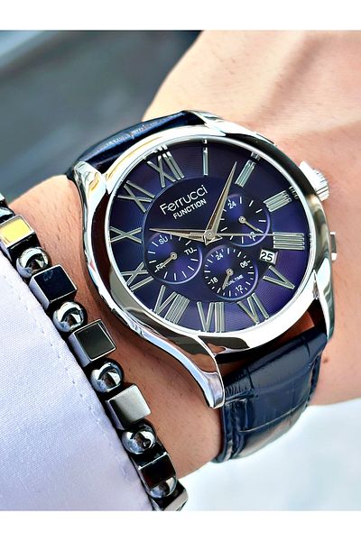 Ferrucci Funciton Function Multi Function Leather Cord Men's Wristwatch 3 Atm Waterproof