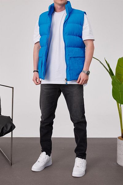 NOMARC Blue Puffer Vest with Crinkle Fabric Pocket