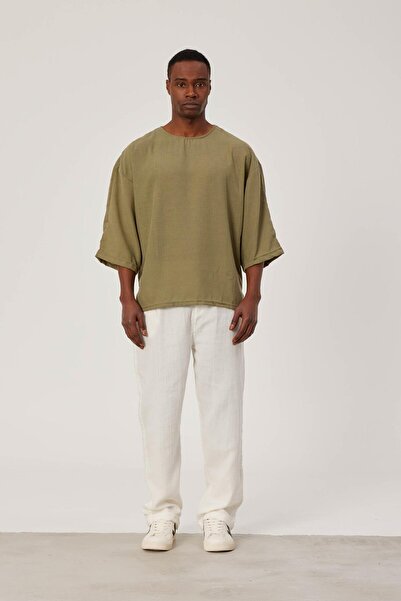 NOMARC Ανδρικό T-Shirt Fakir με κοντά μανίκια, πράσινο, oversized, λινό, με λ...