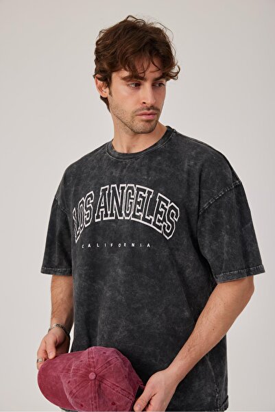 NOMARC Ανδρικό μπλουζάκι Los Angeles με γράμματα που πλένεται και καπνίζεται