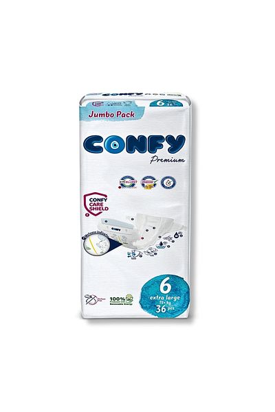 Confy حفاضات أطفال مقاس 6 مقاس كبير جداً +15 كجم 36 قطعة