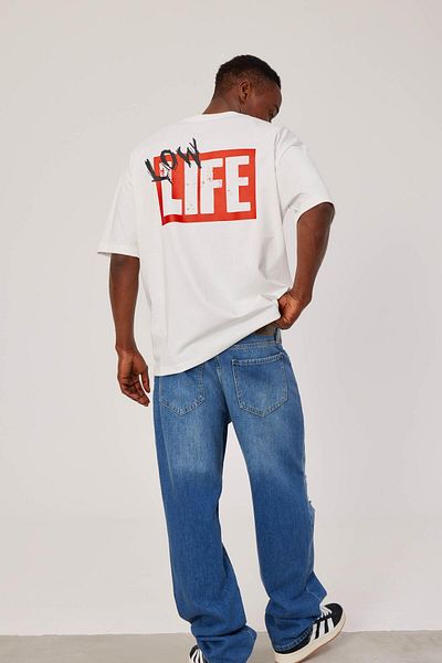 NOMARC Λευκό T-Shirt - Τυπωμένο με κείμενο Low Life