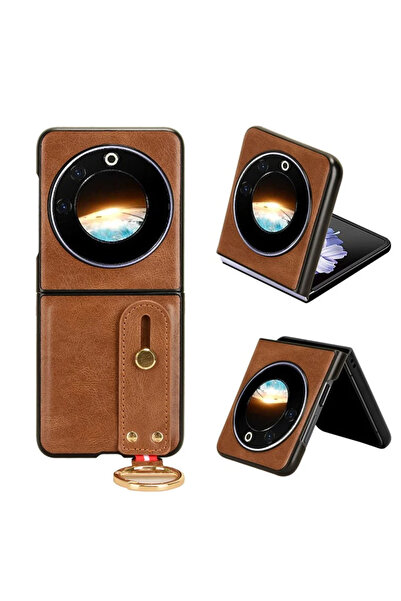 Microcase Tecno Phantom V Flip için Askılıklı Deri Kaplama Kılıf - AL4271