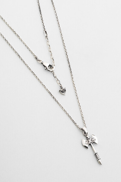 So CHIC... Çift Taraflı Balta Oksit Kaplama 60 Cm Gümüş Erkek Kolye