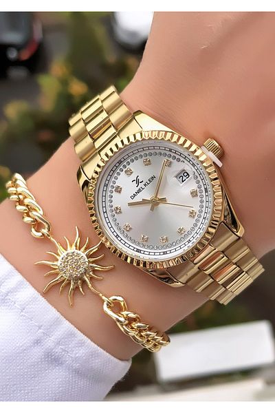 Daniel Klein New Season Gold Color Steel Band Wrist Watch with Bracelet Gift