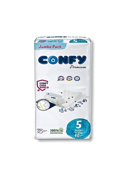Confy بريميوم مقاس 5 حفاضات أطفال جونيور 11 - 18 كجم 40 قطعة