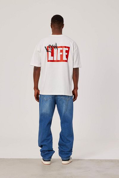 NOMARC Λευκό T-Shirt - Τυπωμένο με κείμενο Low Life