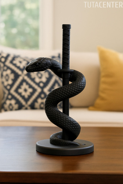 Katana Wrapped Snake Trinket, Decorative Katana Wrapped Cobra Accessory 14cm