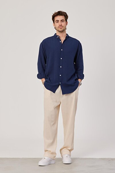 NOMARC Mornarsko plava košulja od muslinske tkanine