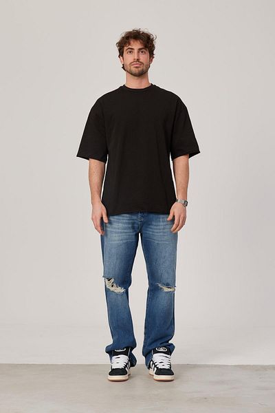 NOMARC Oversize Μαύρο Basic T-Shirt - Λεκιασμένο Μανίκι