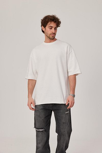 NOMARC Oversize Λευκό Basic T-Shirt - Λάσπη Μανίκι
