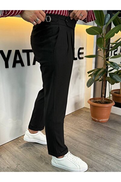 BYATA MENS STYLE Italian Cut Fabric Trousers with Elastic Waist