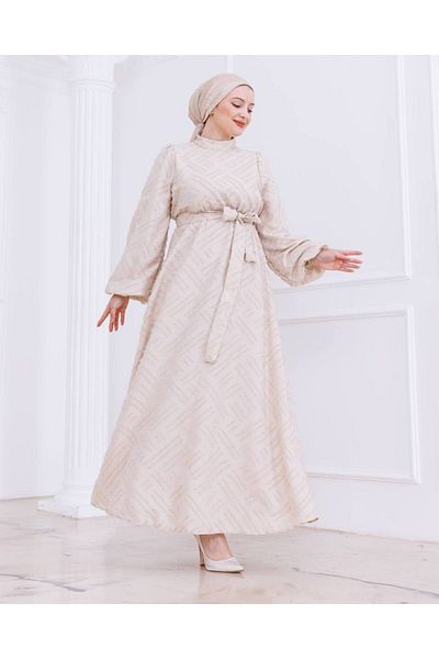 MİHRA STORE Rochie Imran Brodată și cu centură cu sclipici-PA9564 Stone