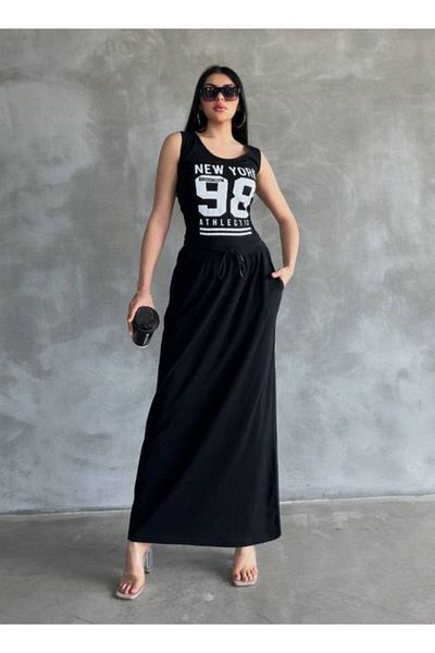 GAMZE ALPTEKİN Imported Compact Single Jersey Fabric Printed Maxi Dress Blouse Skirt Look