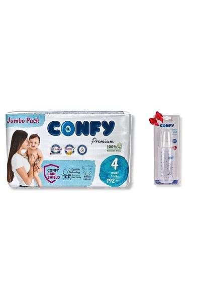 Confy Premium 7-14 kg Baby Maxi Diapers - 192 Pieces and Gift Bottle