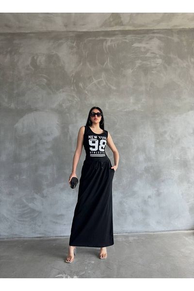GAMZE ALPTEKİN Imported Compact Single Jersey Fabric Printed Maxi Dress Blouse Skirt Look