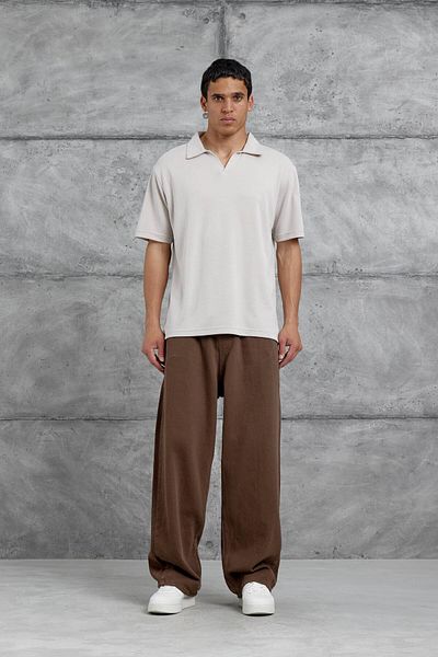 NOMARC Μπεζ Mrk Oversize Basic μπλουζάκι με γιακά πόλο