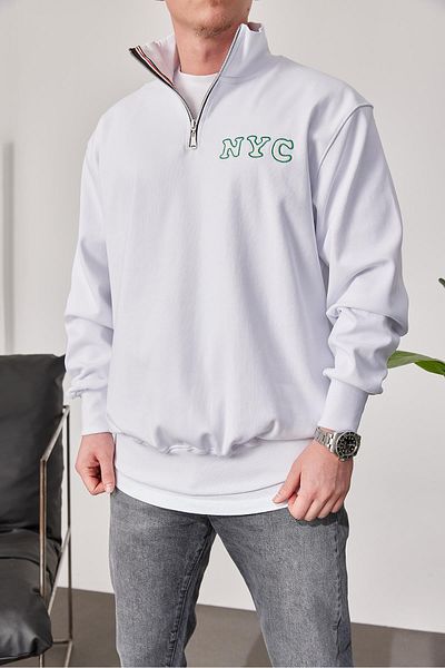 NOMARC Λευκό φούτερ NYC με φερμουάρ στο γιακά
