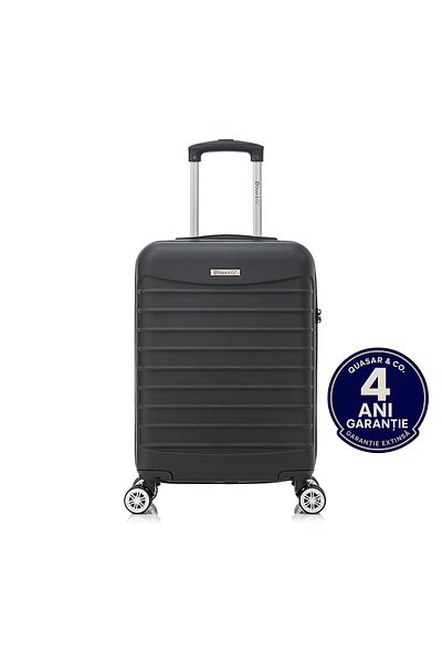 Quasar & Co. Troler Cabina Line 55x36x20cm, Troller Bagaj De Mana, Valiza Cabina,cifru,4 Roti 360°,abs, Negru