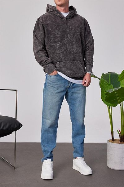 NOMARC Πλυμένο Basic Smoked Sweatshirt με κουκούλα