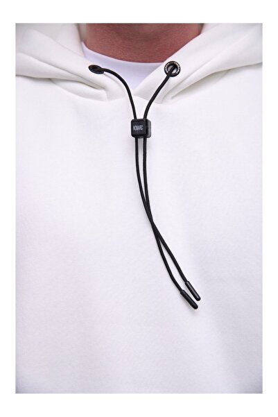 NOMARC Βασικό λευκό φούτερ με κουκούλα με λεπτομέρεια από κορδόνι