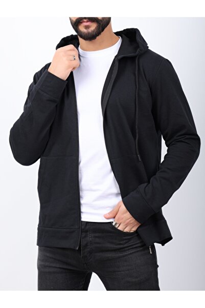 VERSCOVE Erkek Sweatshirt Önden fermuarlı Kanguru cepli Kapişonlu 2 iplik Mev...