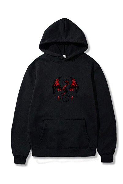 VERSCOVE Mikina s potiskem draka a klokaní kapsou, s kapucí, dvouvláknová, sezónní, pohodlný střih