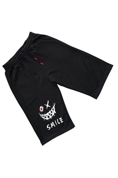 VERSCOVE Χτενισμένο βαμβακερό σορτς με στάμπα Smile, τελευταίας τάσης, μάξι μήκους στο πλάι