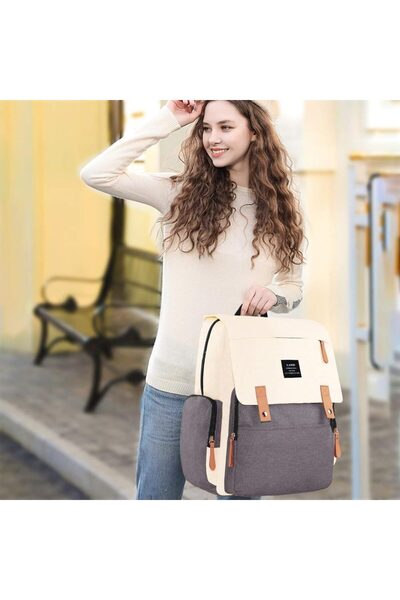 Quasar & Co. Backpack for mothers and babies, compartmentalized, textile, 40x30x13 cm, gray-white