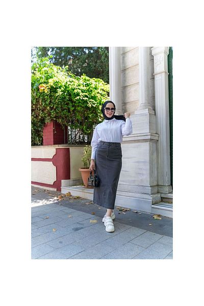 VELLICHOR Μεσαίο Μήκος Lycra Gabardine Φούστα Antique Anthracite-675